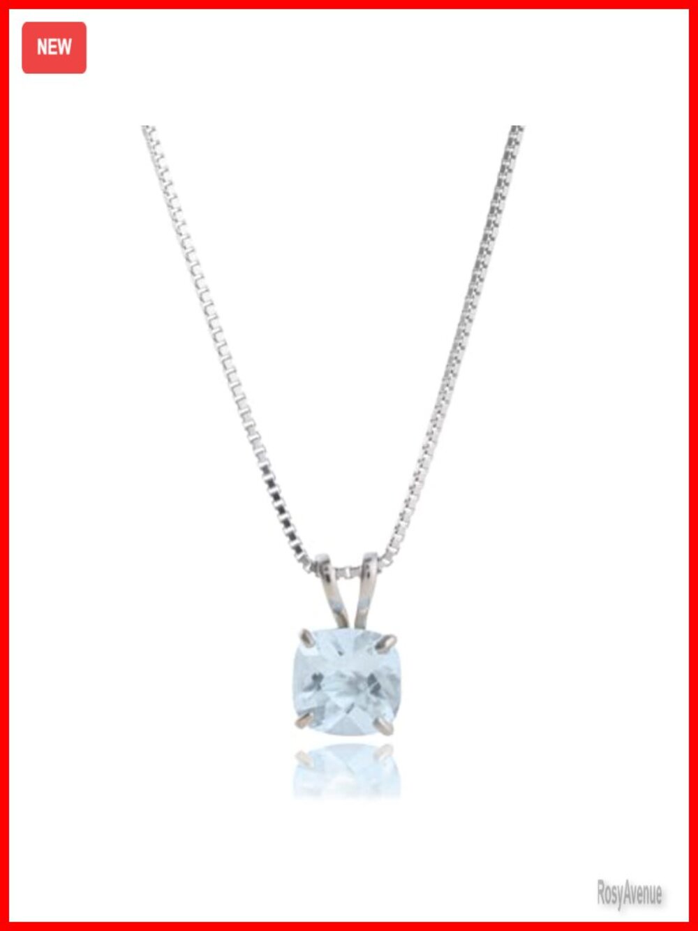 925 Sterling Silver Aquamarine Cushion Pendant Necklace